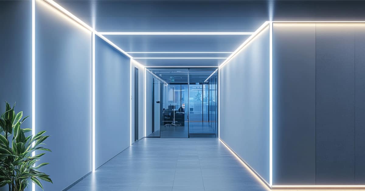 LED lights in office, concept of LED Lighting Flexibility in Modern Workspace Design